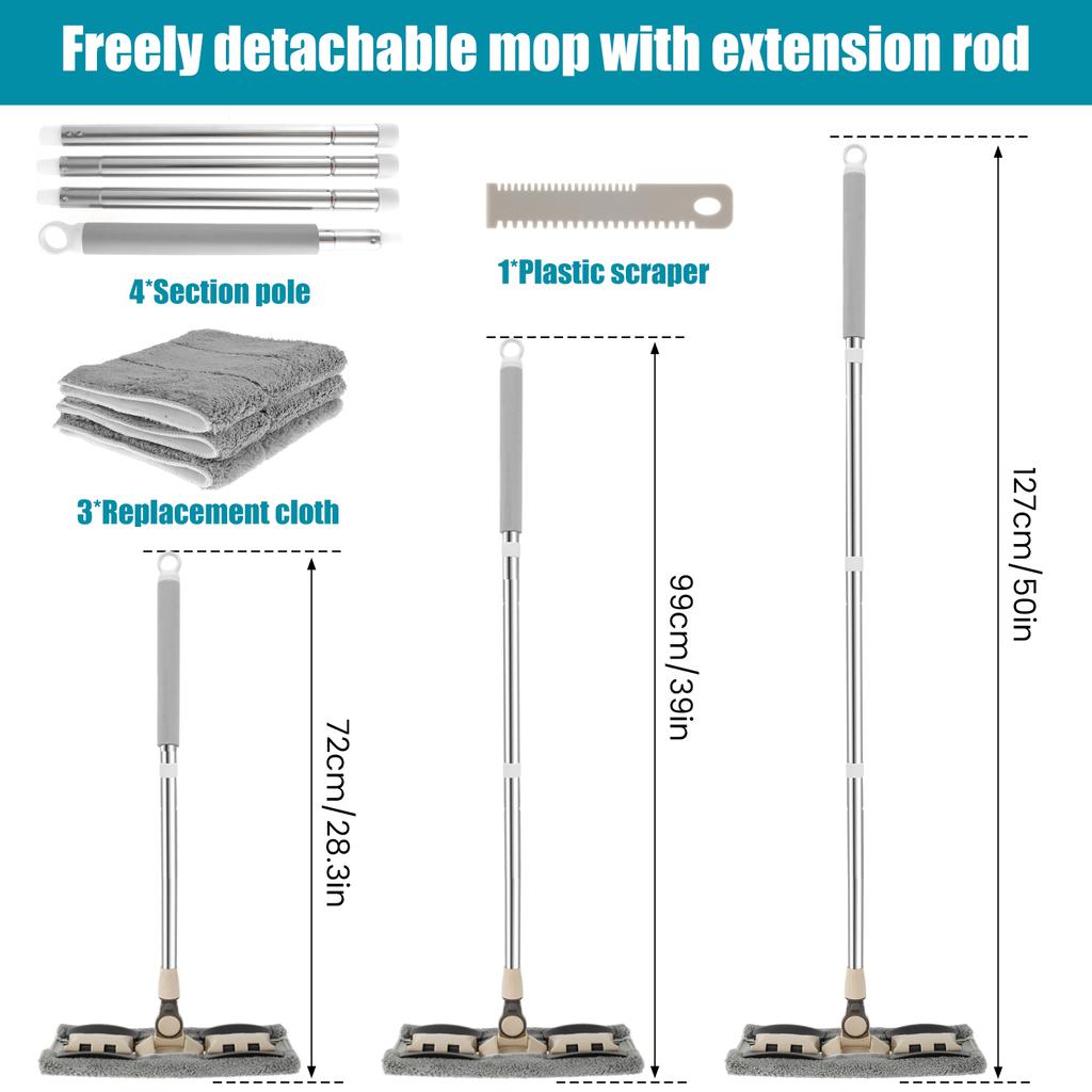 360° otočný plochý mop na podlahu s nastavitelnou rukojetí 127 cm, prachová podložka z mikrovlákna, líné mopy, obdélníkový nástroj na čištění podlah v domácnosti