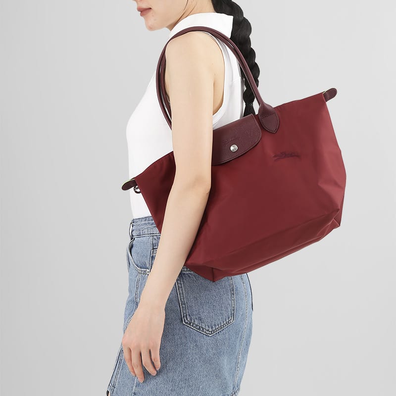 LONGCHAMP Le Pliage Green Recycled Canvas Shoulder Bag Medium Women's Pomegranate 2605919P98