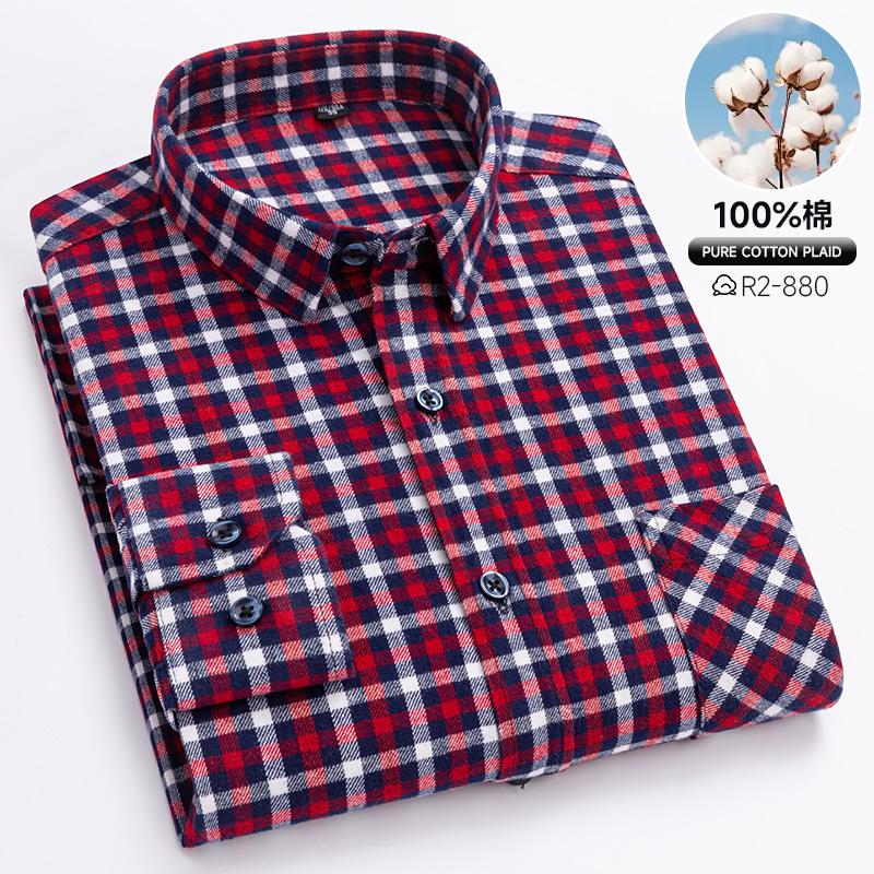 Spring, Autumn and Winter Flannel Shirt Long Sleeve Cotton Fashion Plaid Casual Soft Standard Fit Men's Shirt 5XL 6XL