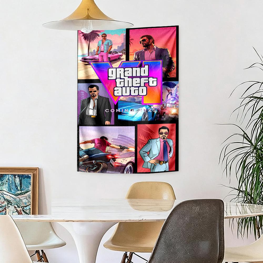 Grand Theft Auto Handwoven Tapestry Handmade Look Suitable for Reading Corner Balcony Living Room Year-Round Hand Painted Style Gift for New Home