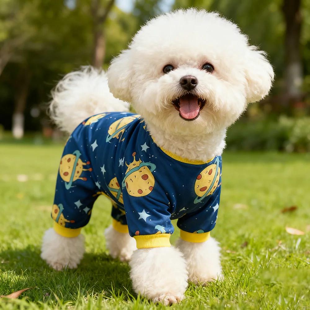 Soft Cotton Dog Pajamas Onesie for Small Medium Dogs - Polyester, Cozy, Wrinkle-Resistant Four-Legged Pet Apparel