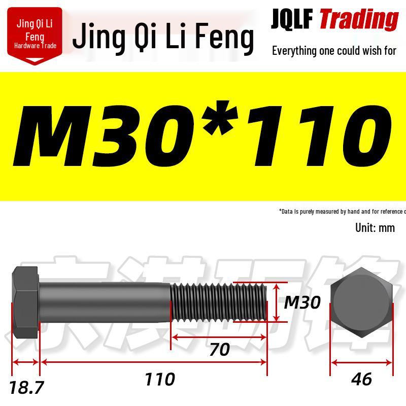 M27-M39 Grade 12.9 Blackened Half-Thread Hexagon Bolt