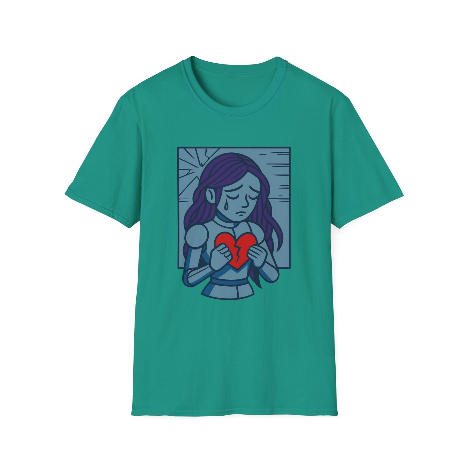 Unisex Softstyle T-Shirt Mens Womens Tees Top Sad Android Girl Broken Heart Cyberpunk Art Tee 3XL