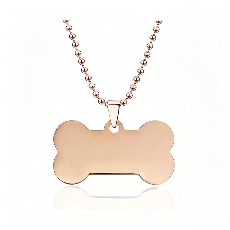 Personalized Stainless Steel Bone Pendant Necklace with Beaded Chain