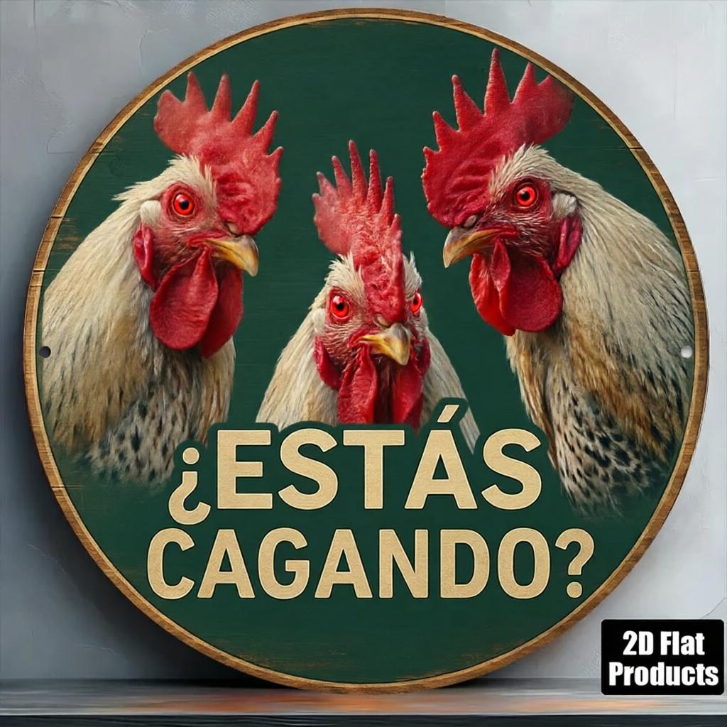 Retro Round Metal Sign Funny Animals Bathroom Wall Decor Humorous Spanish Quote Sign for Home Restroom Farmhouse