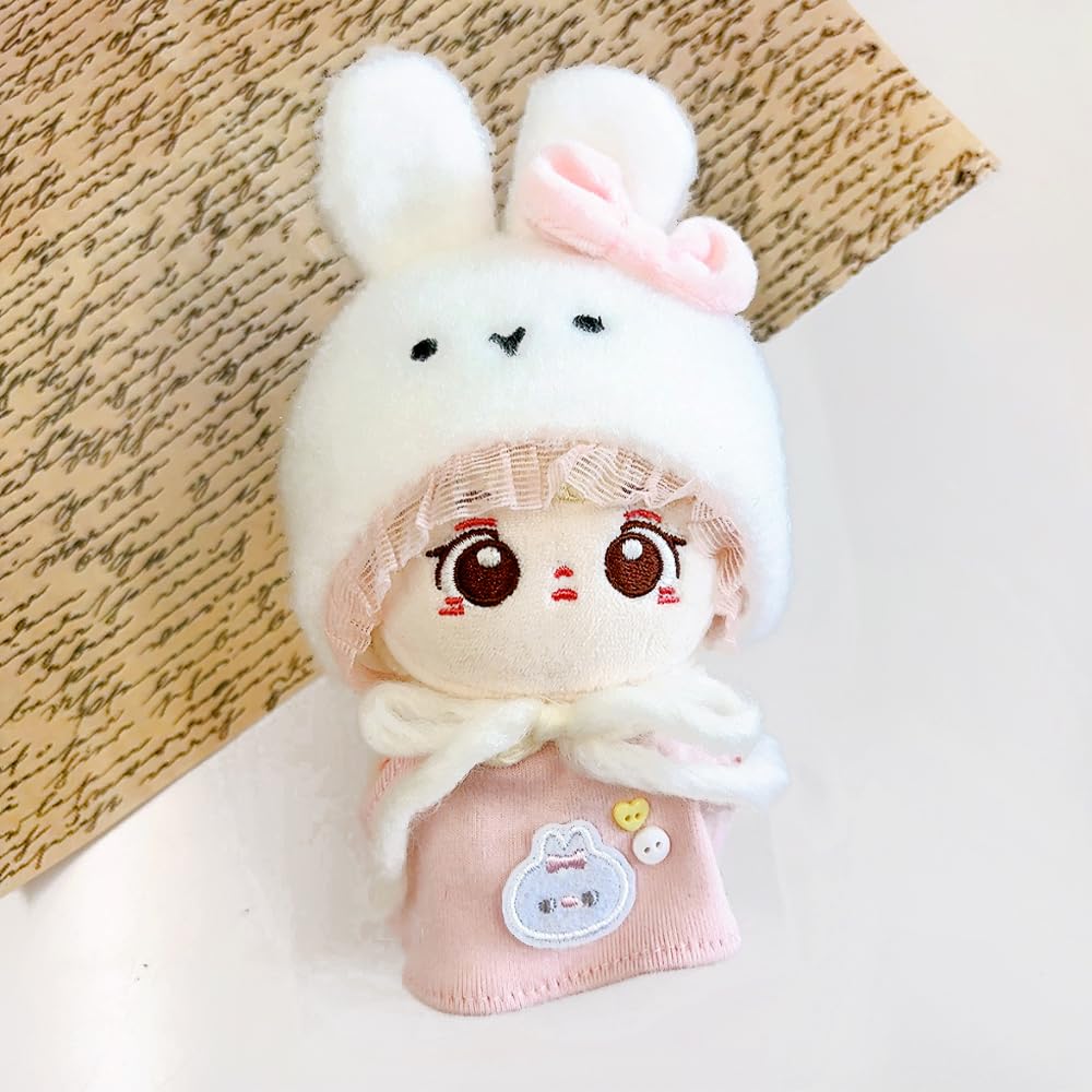 Animal Hat & Plush Clothes Set for 10cm Rabbit, Plush Clothes, Kigurumi Accessories, Otaku Activities, Doll Mascot, K-Pop Doll Costume [Used]
