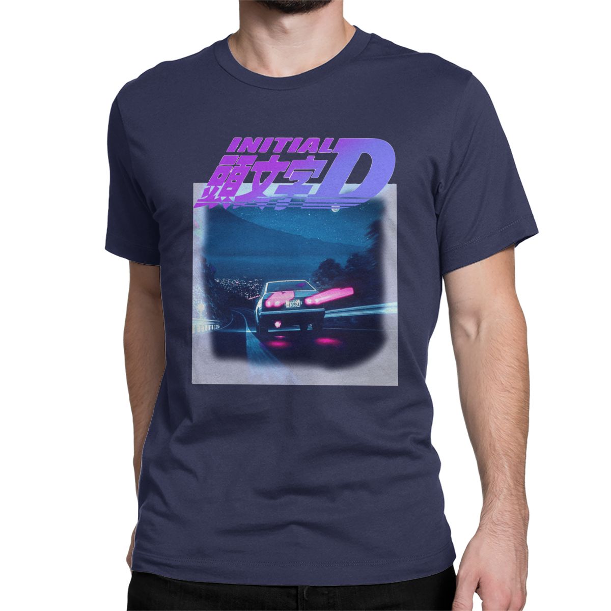Initial D Неоновый AE86 Мужская футболка Гоночный автомобиль Винтажная футболка Короткий рукав Круглый вырез Чистый хлопок Классическая одежда 4XL