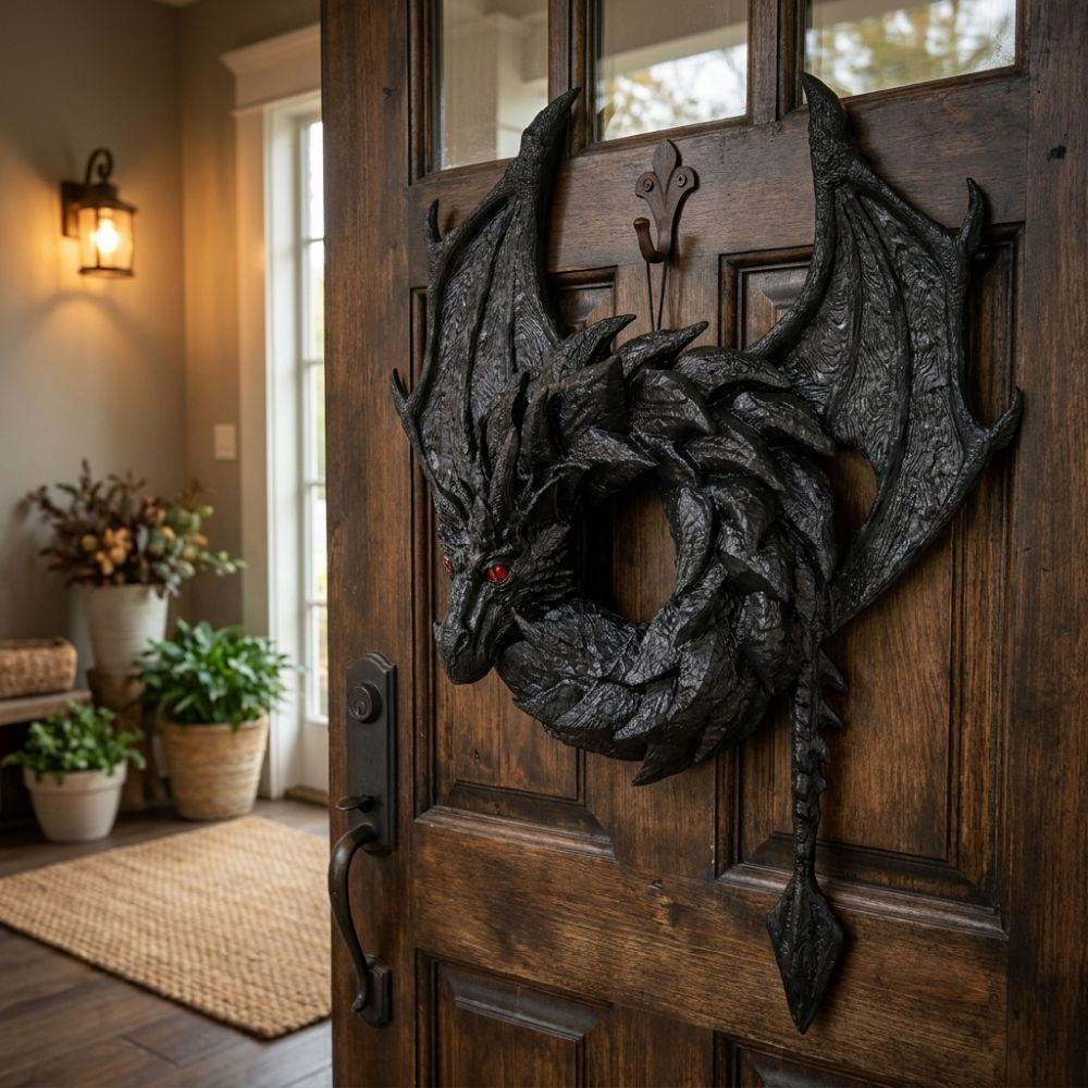 Gothic Fantasy Dragon Wreath Ornament Dark Style Dark Flying Dragon Sculpture Bedroom