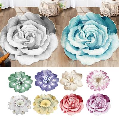 Tapis rond doux en forme de fleur, pour sol de cuisine, Art pivoine, pour salon, chambre à coucher, chevet, antidérapant, pour porte de couloir