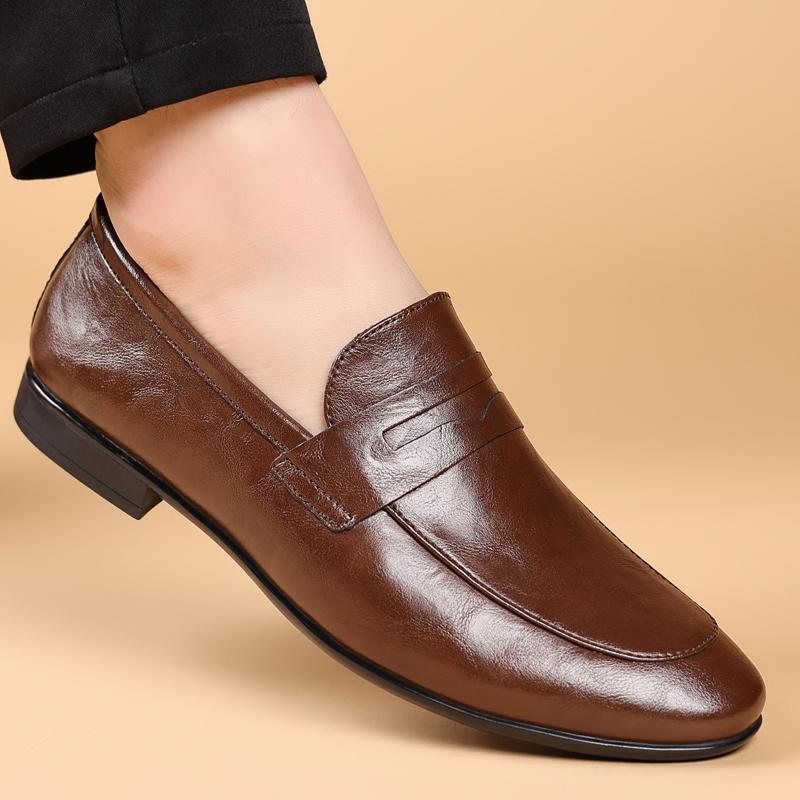 Genuine Leather Men's Casual Shoes Business Formal Men Black Loafers Moccasins Breathable Slip On Male Boat Shoes Comfy Flats