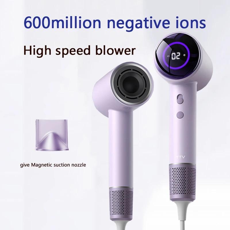 Hairdryer New high speed anion high speed hair dryer Hair LED display hair dryer with nozzle 110V 220V 1600W high power EU фиолетовый