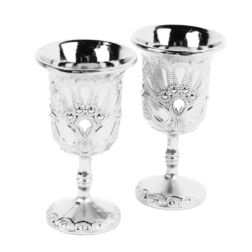 2pcs Silver Metal Wine Glass Exquisite Cocktail Glass Goblets & Chalices Chalice Goblet Banquet