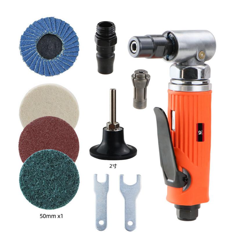 Mini 1/4 Air Angle Die Grinder 90 Degree Pneumatic Grinding Polisher Mill Engraving Machine Carving Tool Kit with Sanding Discs