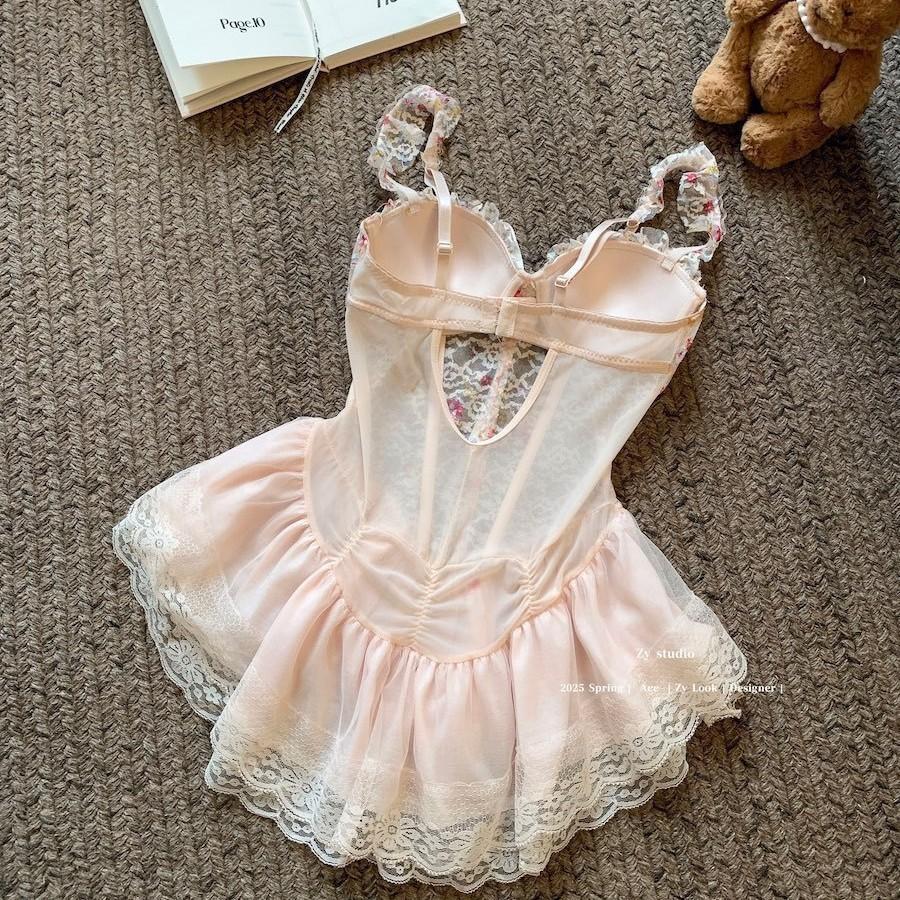 This Classic Corset-style Lingerie Set Features Embroidery, Lace, Fringe, and Lace-up Details, Crafted In An Exotic Uniform-inspired Design.