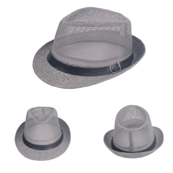 Herren Fedora Breiter Rand Netz Frühling Sommer Einfarbige Flache Krempe Sonnenschutzhut für Draußen