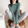 Schwarz-weiß gestreiftes Unterziehshirt für Damen, Frühling, Herbst und Winter 2024 neuer Stil locker schlankmachend langärmeliges T-Shirt Top