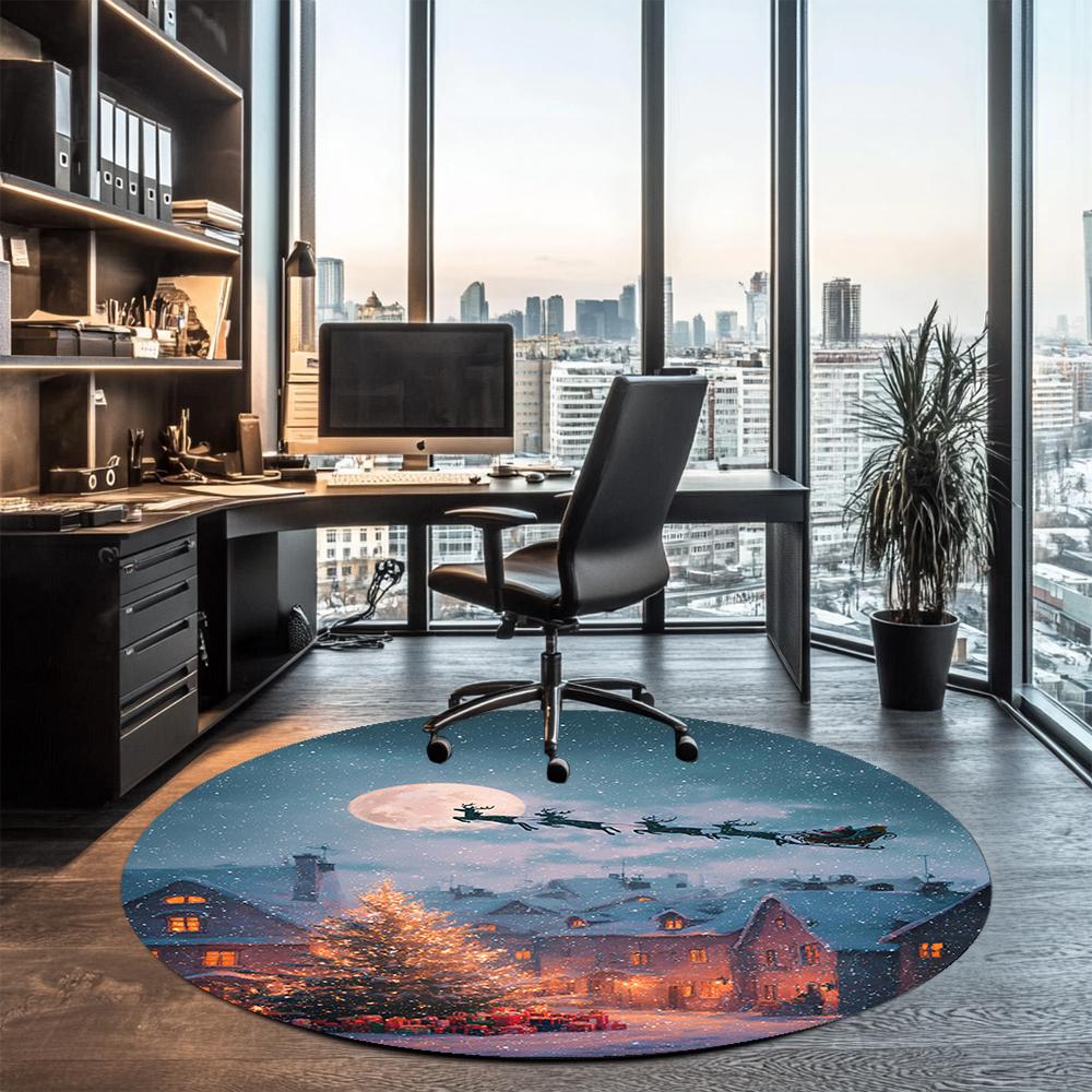 Christmas Santa Claus Printed Round Rug Carpet Chair Rug Area Rug Entryway Doormats,for Office Chair Living Room Bedroom Kitchen Room.