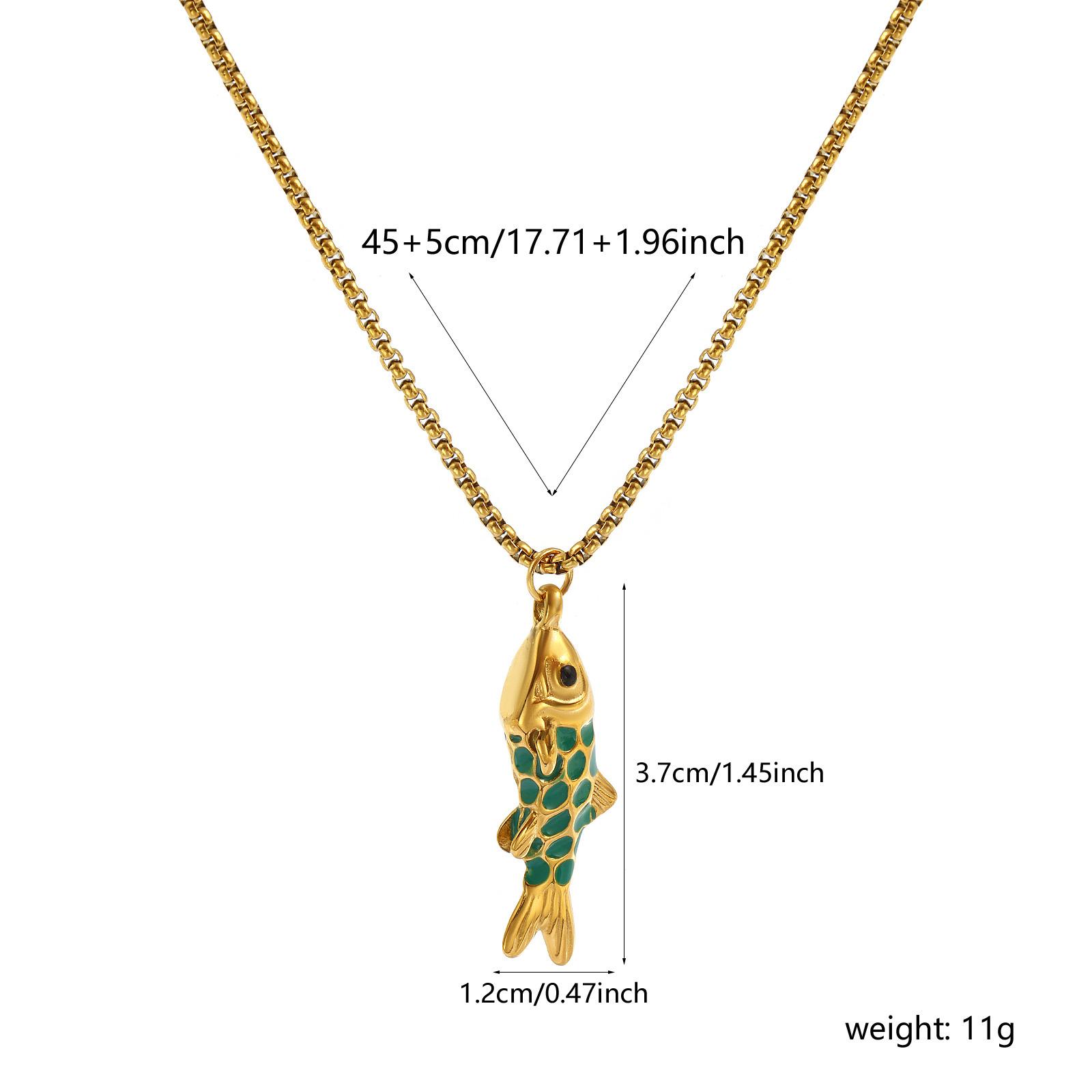 

304 Stainless Steel Enamel Fish Pendant Charm Necklace 18K Real Gold Plated Box Chain 45cm + 5cm For Women Ocean Jewelry Gift