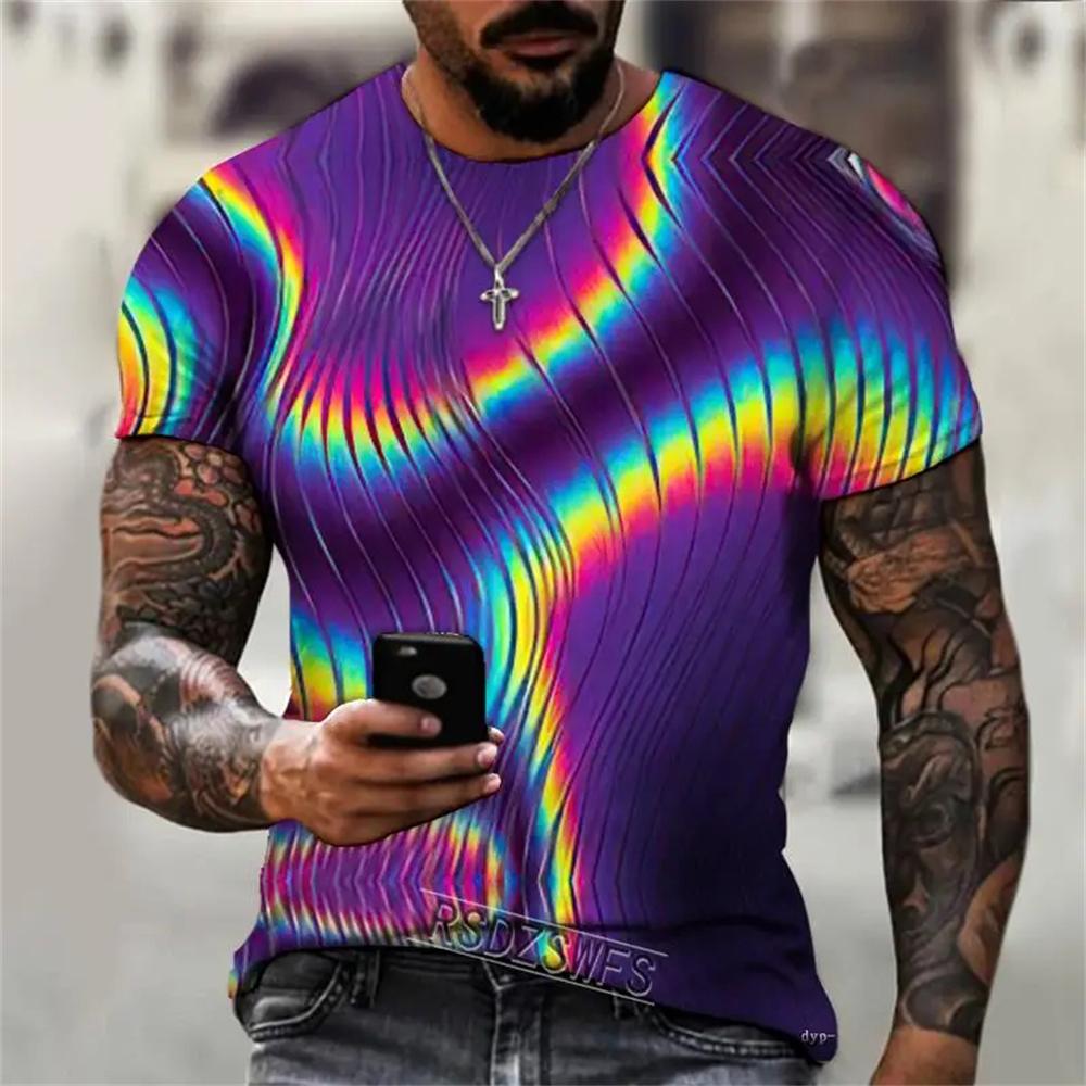 Nowa Letnia Męska Koszulka z Abstrakcyjnym Wzorem Moda Codzienna Drukowana 3D Luźna z Okrągłym Dekoltem Krótki Rękaw Uliczna Osobowość Duże Rozmiary Góry