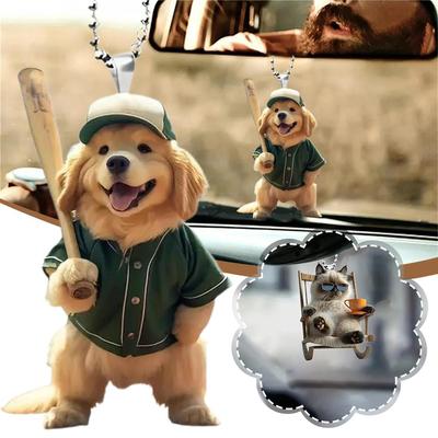 2D Acrylic Car Pendant Universal Auto Rearview Mirror Interior Decoration Dog/cat Hanging Ornament Toy Gift