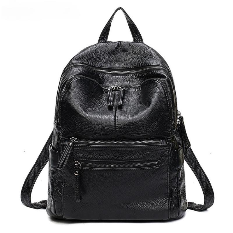 NIGEDU Damen-Rucksack aus weichem PU-Leder, Damen-Rucksack mit großem Fassungsvermögen, Schwarz, lässige Schultasche, Reisetasche, Tagesrucksack, Mochila