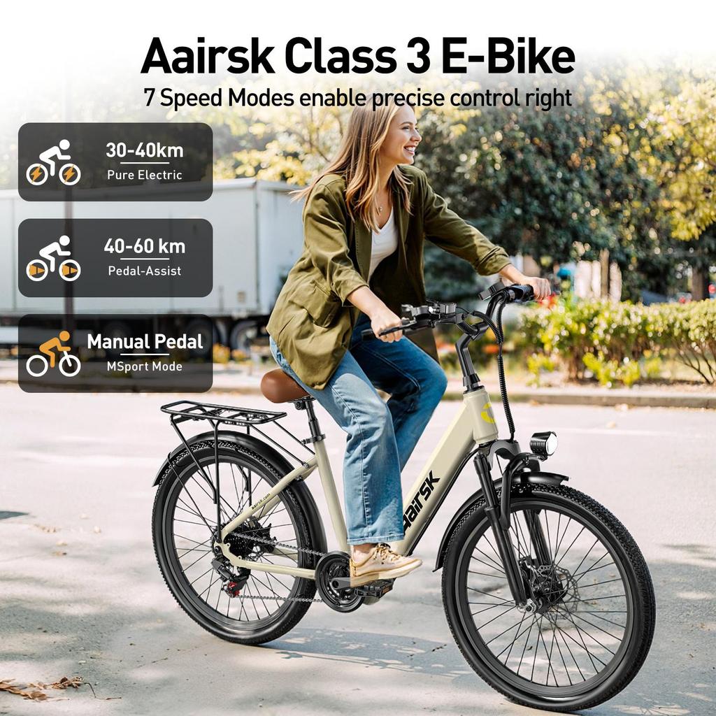Aairsk 24" E-Bike für Erwachsene, 250W Motor 36V 13Ah 7-Gang 25km/h Tiefeinstieg Elektrofahrrad NFC
