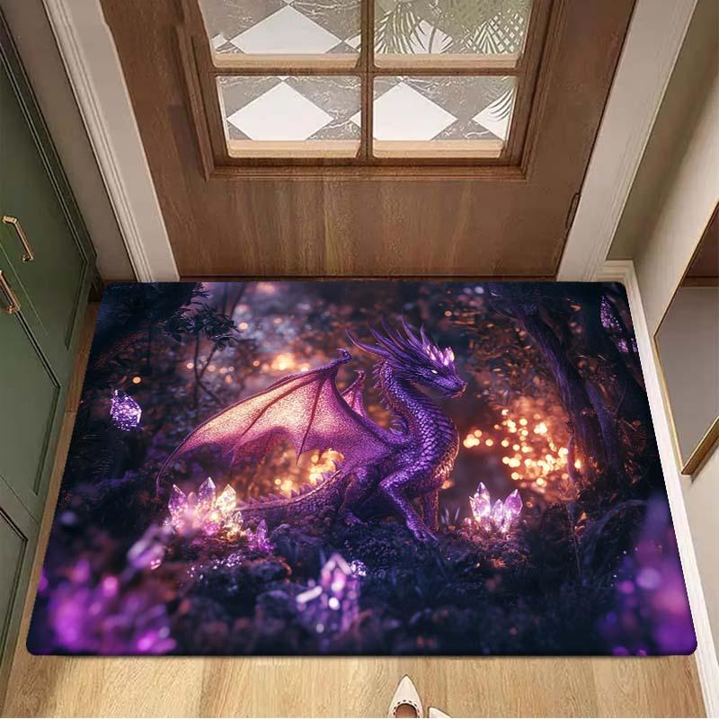 Enchanted Forest Large Area Rug - Non-Slip, Soft Crystal Velvet, Stylish Print with Glowing Orbs & Vibrant Foliage, Perfect for
