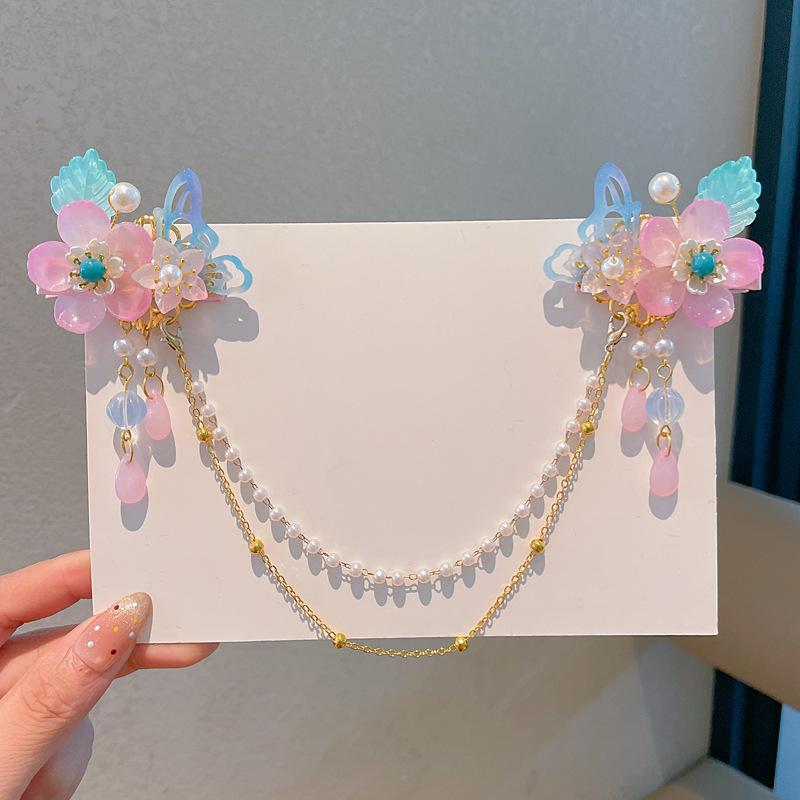 Chinese Style Hanfu Hairpin Set for Girls - Includes Hair Clips, Swaying Tassels, and Butterfly Accessories