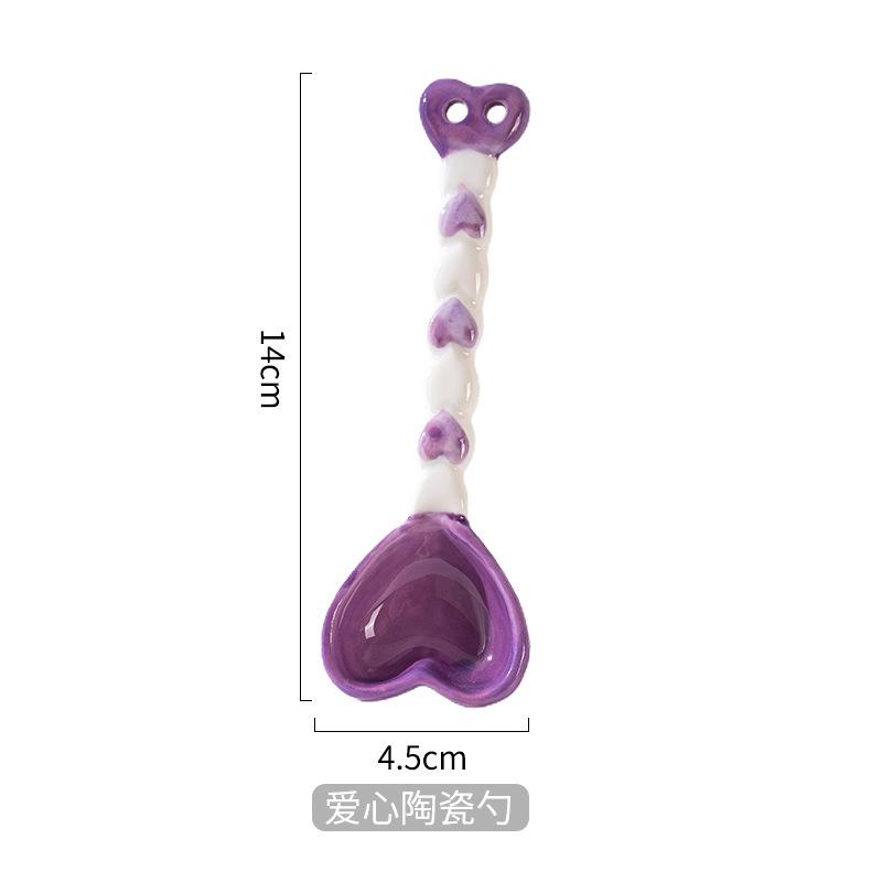 New Cute Heart Ceramic Spoon Kids Feeding Soup Spoons High Beauty Long Handle Dessert Spoon Kitchen Tableware Exquisite Spoons