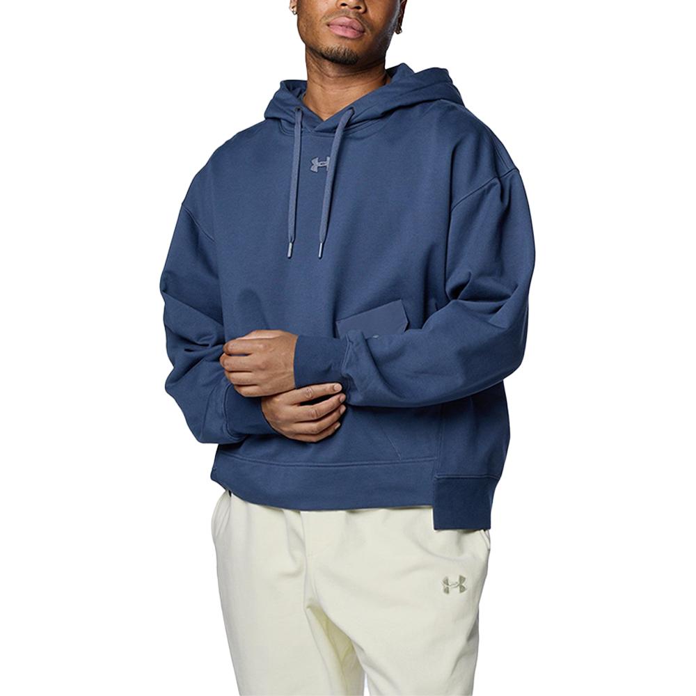 Under Armour Solid Color Casual Loose Hooded Pullover Long Sleeve Sweatshirt Men sweatshirt Blue 1387974-044