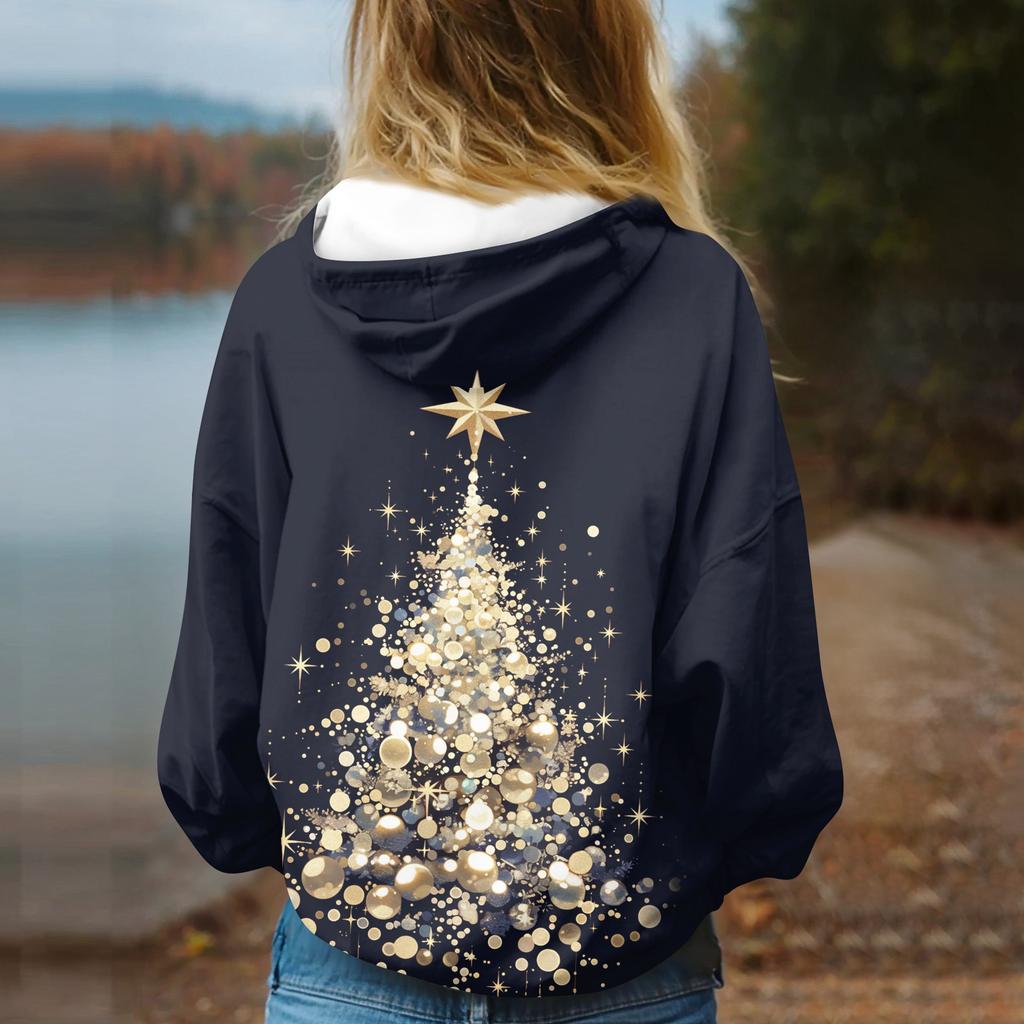 Women's Fashion Sweatshirt Printed Casual Hooded Sweatshirt With Pockets