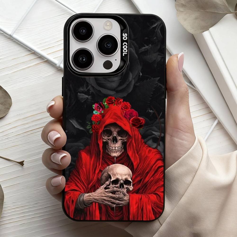 Santa M-Muerte P-print-T Phone Case For iPhone17,16,15,14,13,12,11 Plus,Pro Max Black Candy silver phone case