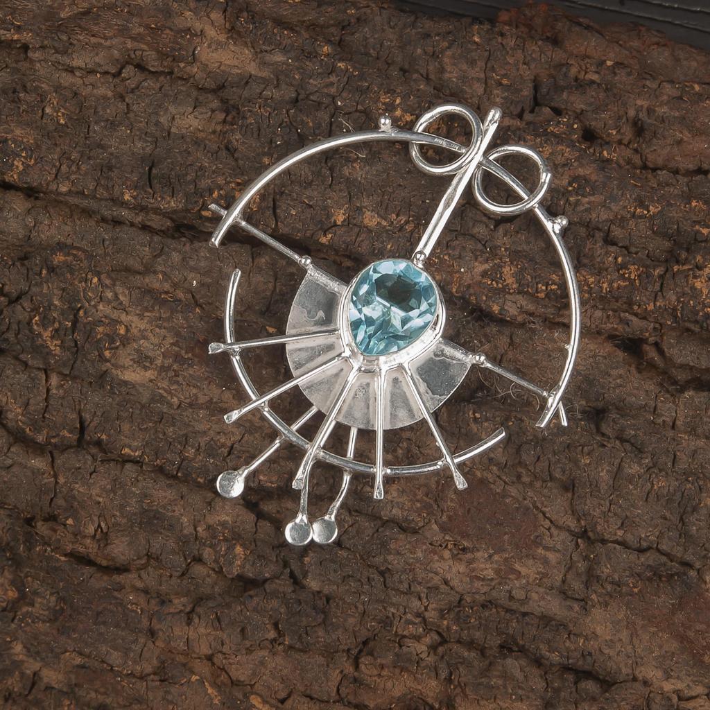 Himmelblauer Topas Edelstein Anhänger, Handgefertigter Wunderschöner Schmuck, 925 Massiv Sterlingsilber Schmuck, Alltagsanhänger für Hochzeitsgeschenk