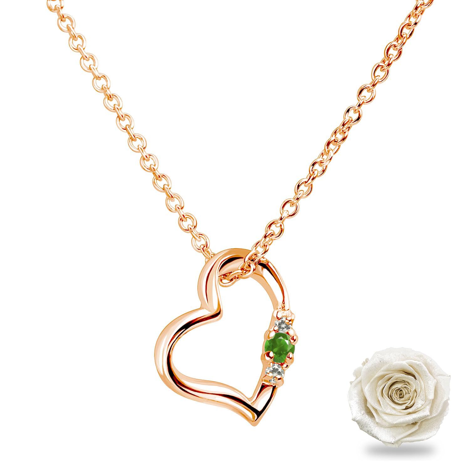 

Necklace Love Heart Pink Gold Preserved Flower Emerald May Birthstone Platinum White [Sears]