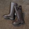 Girls High Top Winter Boots Bow Detail Slip Resistant Rubber Sole Zipper Closure Warm Fabric Lining