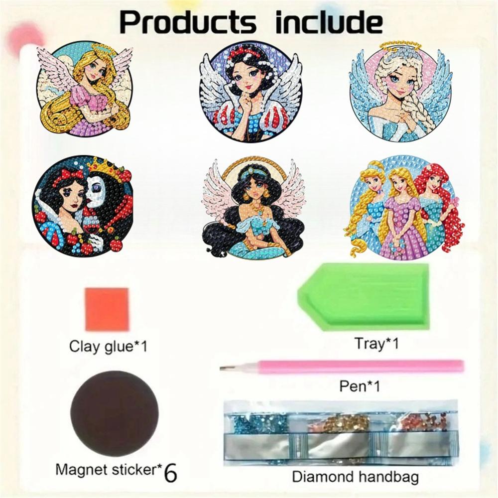 6Pcs Angel Series Diamond Art Fridge Magnet Diamond Painting Refrigerator Magnet DIY Fridge Stickers for Fridge Whiteboards