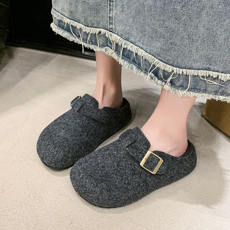 Retro Boken Shoes Fluffy Slippers Women's Outer Wear 2025 New Autumn and Winter One-pedal Velvet Cotton Slippers Bag Head Half Drag
