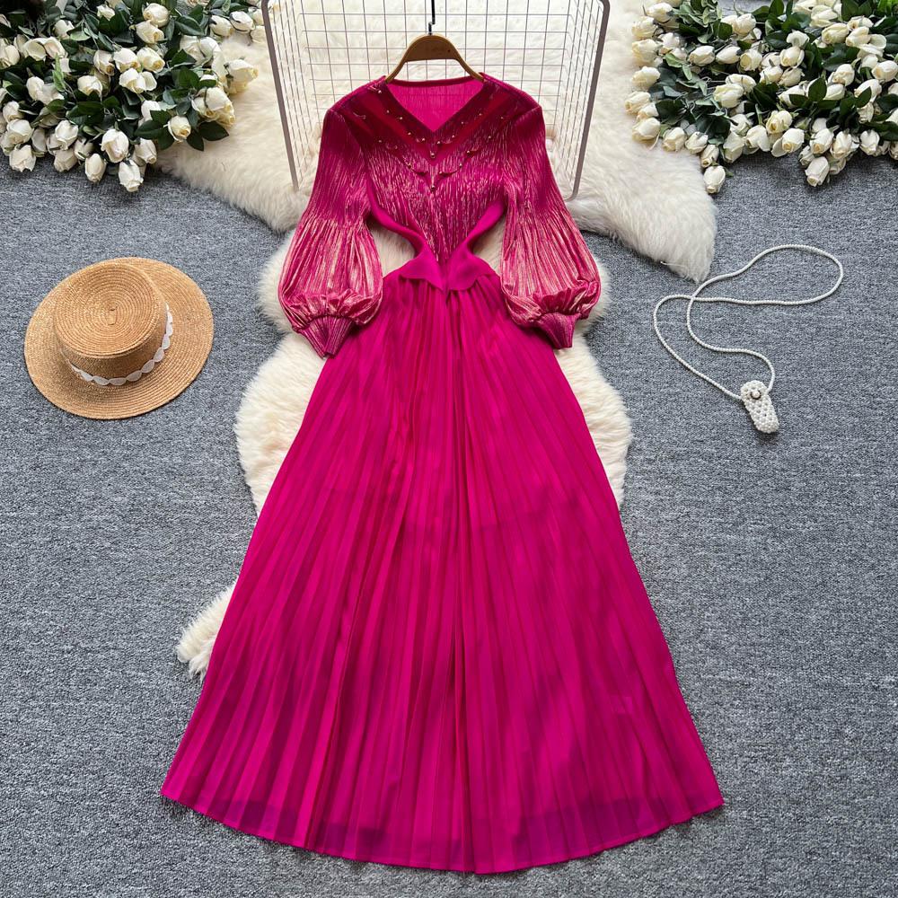 Celebrity Court Style Bubble Sleeve Dress Women's Autumn Fringed Design Sense Light Familiar Imperial Sister Temperament Big Pendulum Long Skirt
