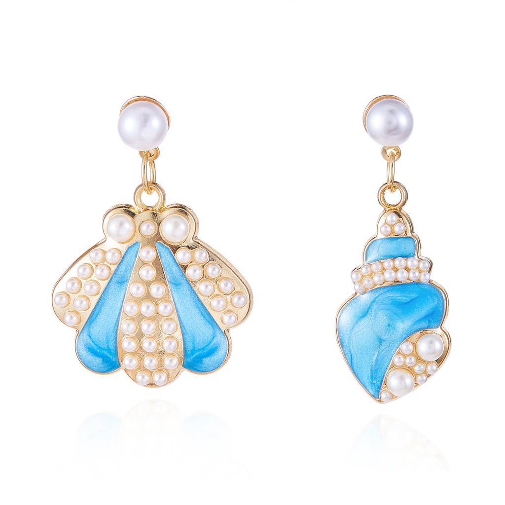 Sweet Temperament Colorful Oil-dripping Shell Starfish Pearl Dangle Earrings for Women Summer Beach Cute Jewelry Accessory Gift