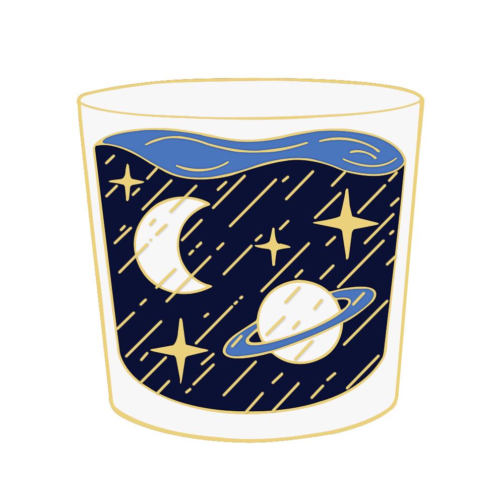 Iridescent Starry Sky Enamel Brooch: Cartoon Lapel Pin in Test Tube, Wine Glass, and Milk Shapes for Men & Women