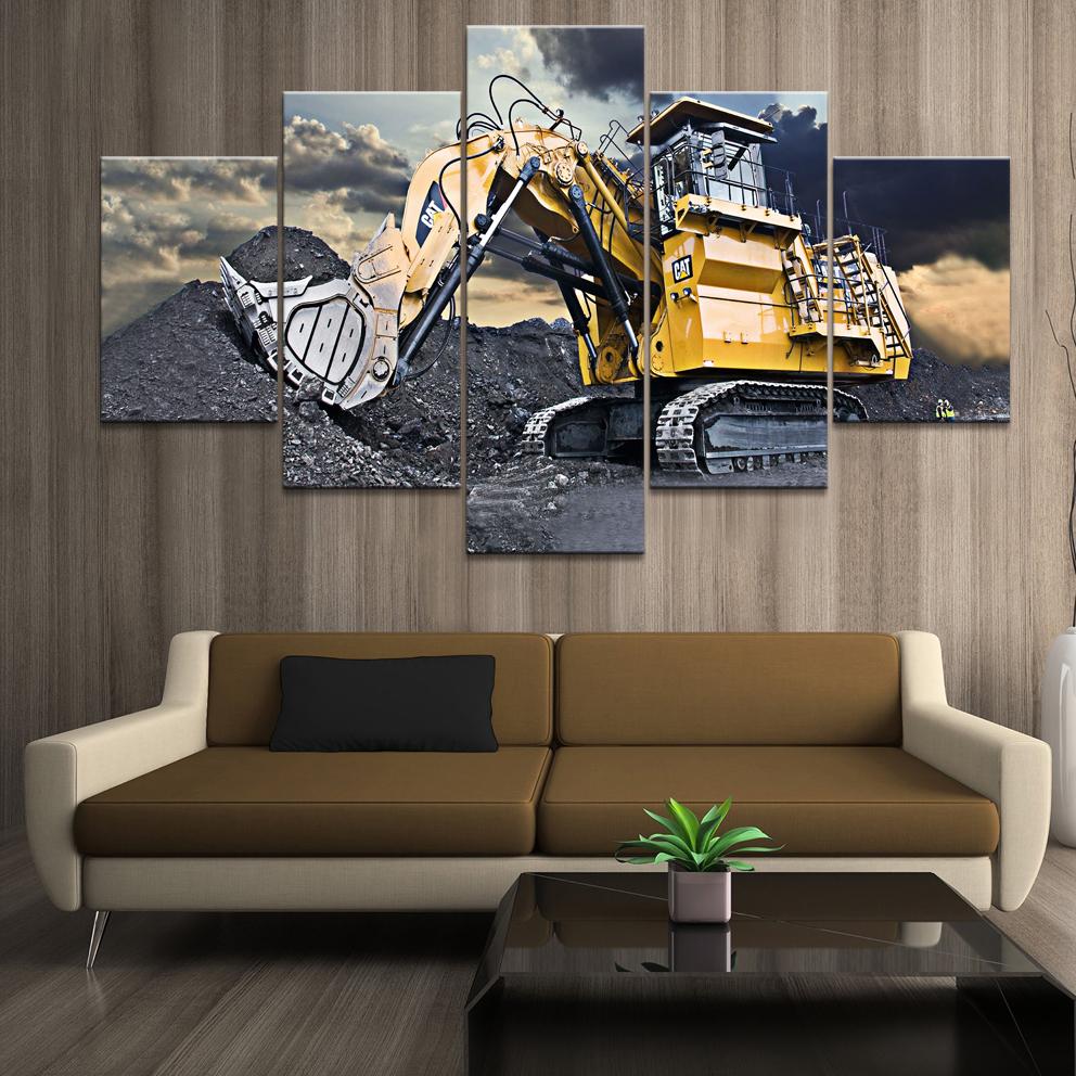 No Framed 5 Pieces Excavator Car Modular Wall Art Canvas Posters Pictures Paintings Home Decor for Living Room