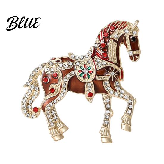 Elegant Horse Pin Alloy Multicolor Brooch Rhinestone Inlaid Standing Lapel