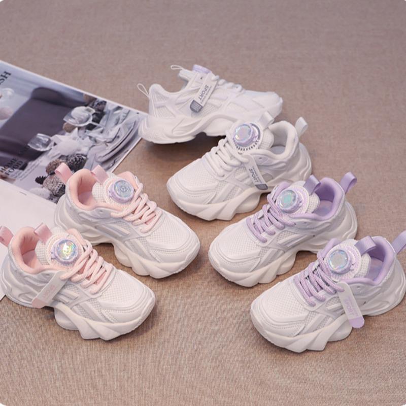 Children's Mesh White Sneakers Boys' Fashionable Dad Shoes Girls' Lightweight Twist Shoes