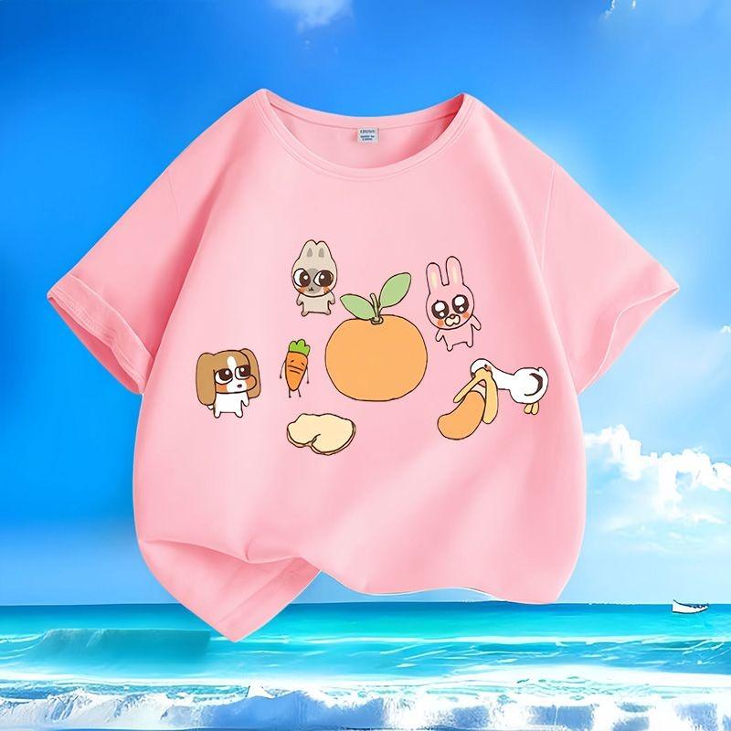 New Summer Cute Pet Paradise Kids T-Shirts Cartoon Animals Crew Neck Loose & Versatile Tops for Boys & Girls