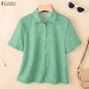 ZANZEA Women Casual Turn Down Collar Short Sleeve Print Blouse