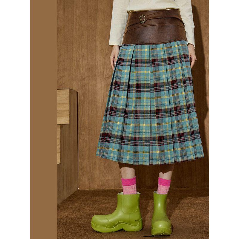 Coolhut25 New Autum Style Women's Fashionable American Retro Preppy Style Loose and Versatile Plaid Skirt