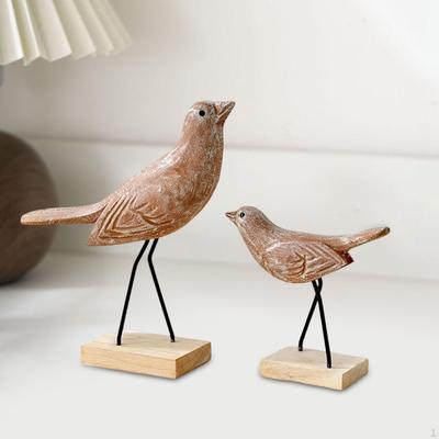 2Pcs Wooden Birds Figurines Animal Sculpture Rustic Lifelike Bird Statue Figurine for Cabinet