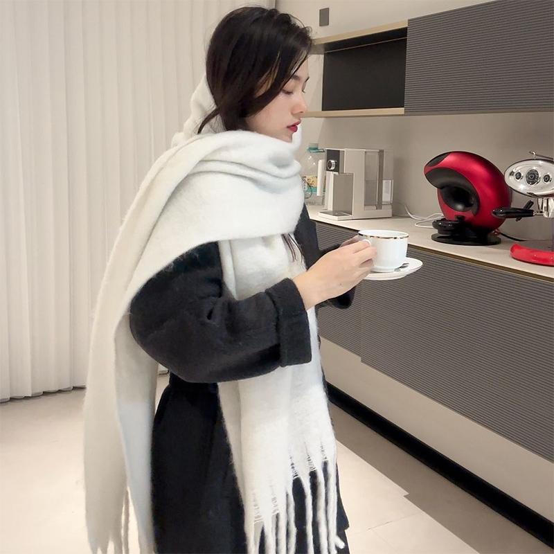 2025 Damen Schal Winter Warm Dicke Stola Wickeltuch Mode Einfarbig Pashmina Schal Langer Quasten Hijab Stolen Bufanda Kaschmir