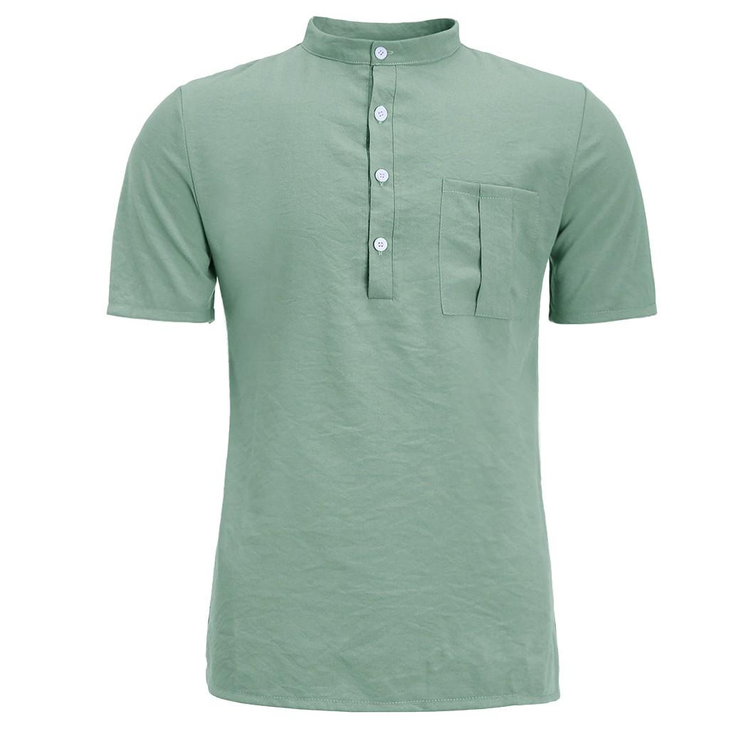 Herren Sommer Neue Baumwolle Hanf Knopf Kurze Ärmel Mode Große Bluse Top