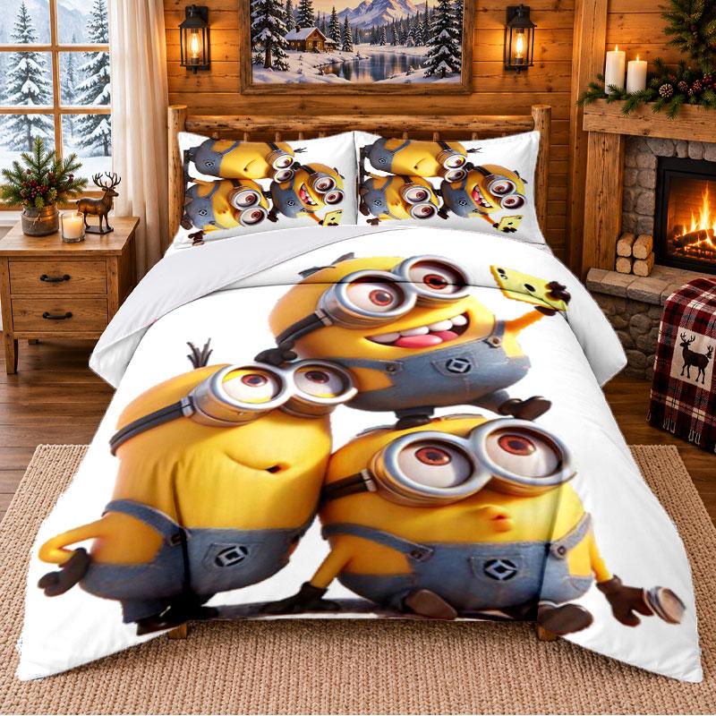 Minions Despicable Me Pattern Bedding 3Pcs Set Bed Sheet And Pillowcases For Indoor Bedroom